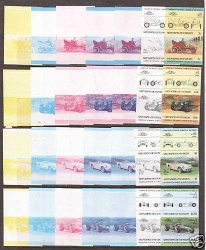1985 Saint Vincent Grenadines Leaders of the World, Automobiles (2nd series) Progressive Color Proof Stamp Sets