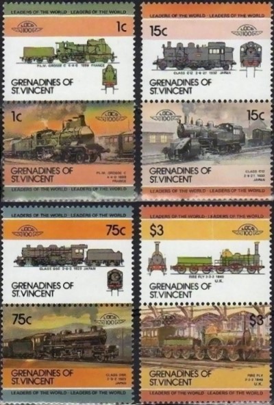 1985 Saint Vincent Grenadines Leaders of the World, Locomotives (3rd series) Stamps
