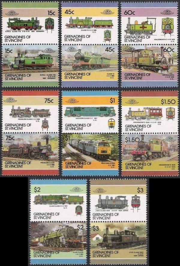 1986 Saint Vincent Grenadines Leaders of the World, Locomotives (6th series) Stamps