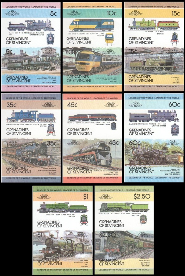 1984 Saint Vincent Grenadines Leaders of the World, Locomotives (1st series) Imperforate Stamps