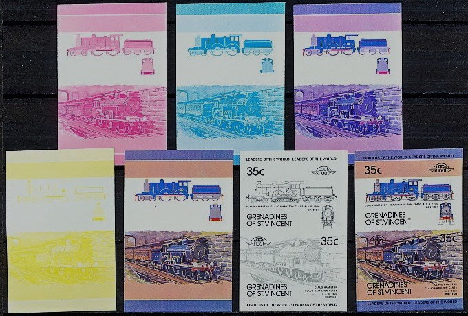 1984 Saint Vincent Grenadines Leaders of the World, Locomotives (1st series) Progressive Color Proof Stamps