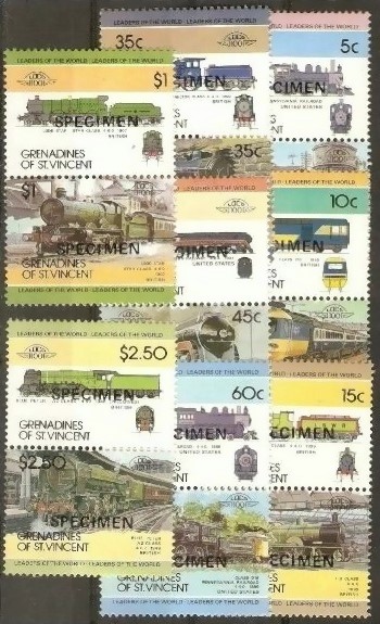 1984 Saint Vincent Grenadines Leaders of the World, Locomotives (1st series) SPECIMEN Overprinted Stamps