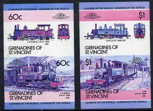 1984 Saint Vincent Grenadines Leaders of the World, Locomotives (2nd series) Imperforate Missing Yellow Error Stamps