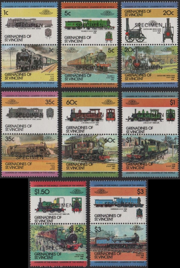 1984 Saint Vincent Grenadines Leaders of the World, Locomotives (2nd series) SPECIMEN Overprinted Stamps