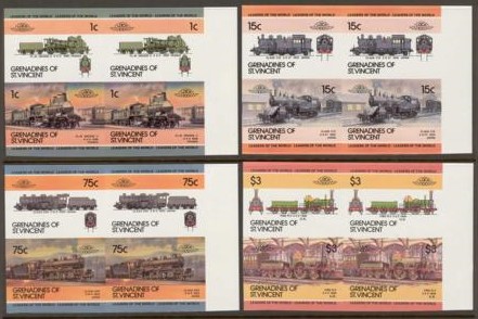 1985 Saint Vincent Grenadines Leaders of the World, Locomotives (3rd series) Imperforate Stamps