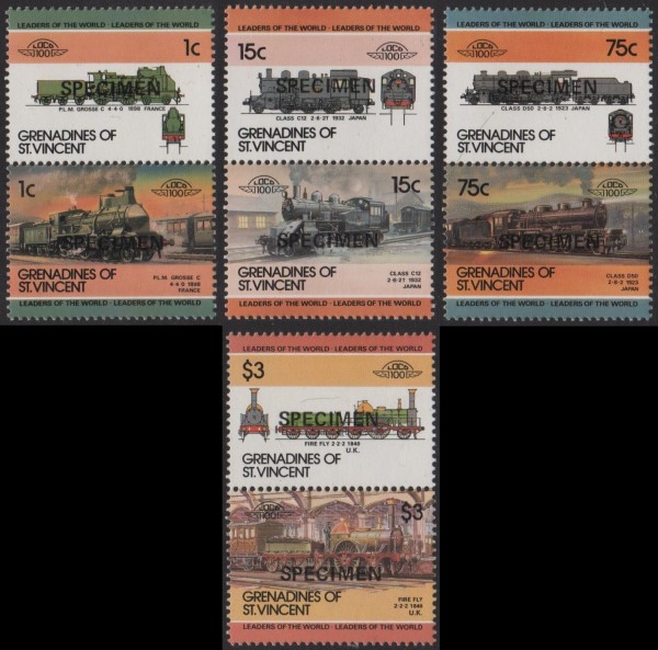 1985 Saint Vincent Grenadines Leaders of the World, Locomotives (3rd series) SPECIMEN Overprinted Stamps