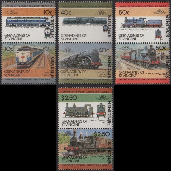 1985 Saint Vincent Grenadines Leaders of the World, Locomotives (4th series) SPECIMEN Overprinted Stamps