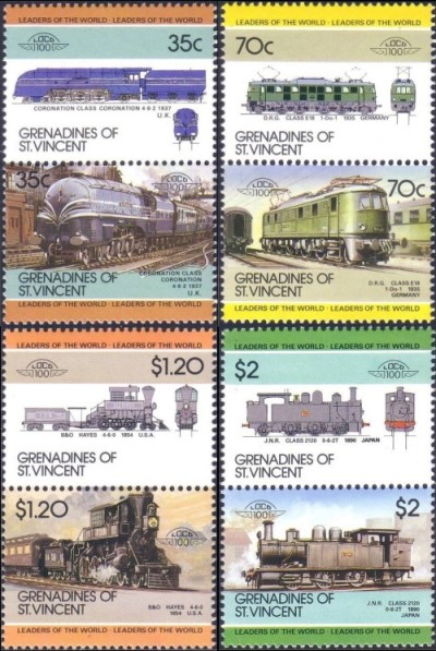 1985 Saint Vincent Grenadines Leaders of the World, Locomotives (5th series) Stamps