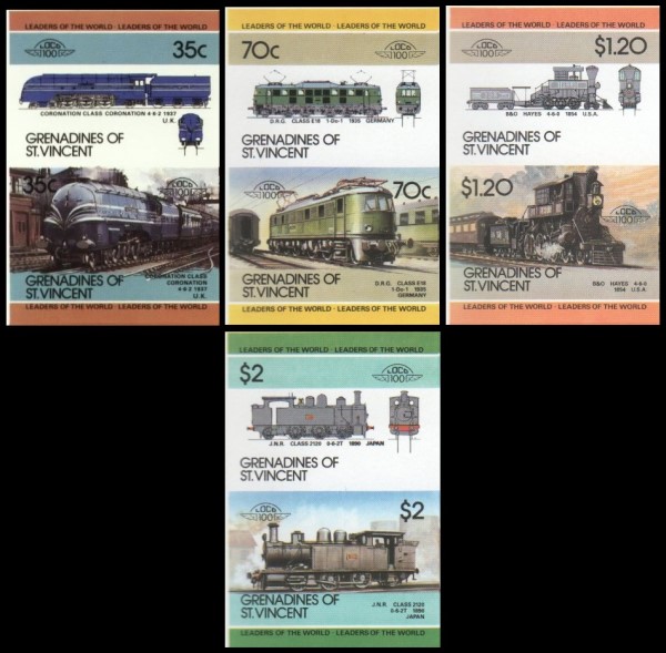 1985 Saint Vincent Grenadines Leaders of the World, Locomotives (5th series) Imperforate Stamps