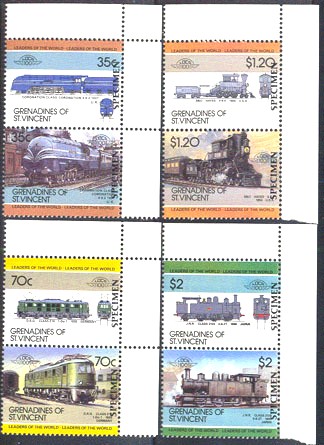 1985 Saint Vincent Grenadines Leaders of the World, Locomotives (5th series) SPECIMEN Overprinted Stamps