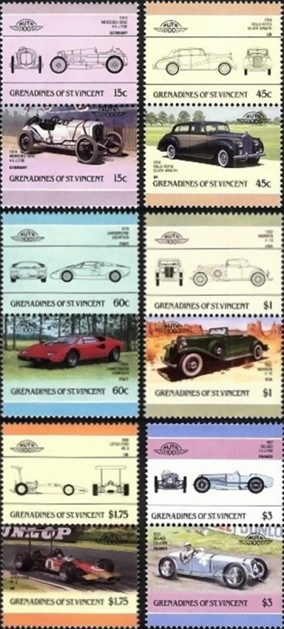 1986 Saint Vincent Grenadines Leaders of the World, Automobiles (3rd series) Stamps