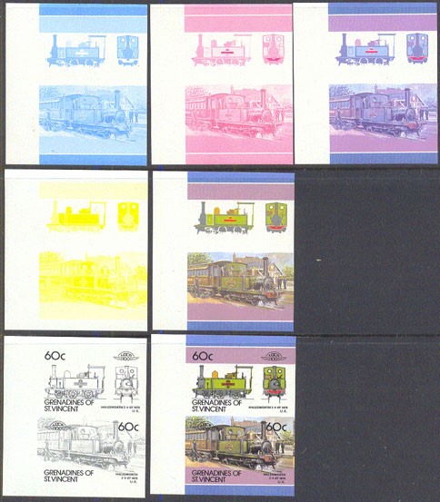 1986 Saint Vincent Grenadines Leaders of the World, Locomotives (6th series) Progressive Color Proof Stamps
