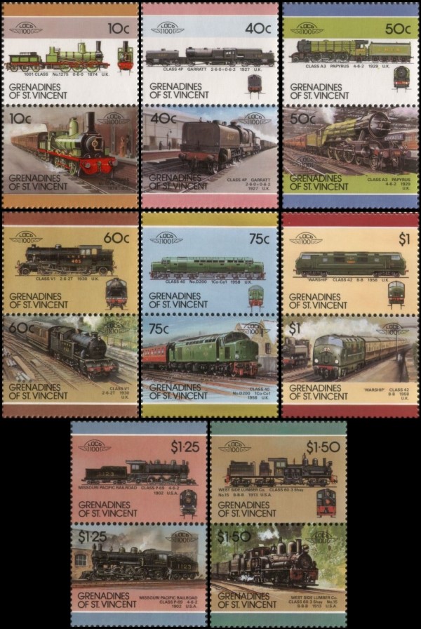 1987 Saint Vincent Grenadines Leaders of the World, Locomotives (7th series) Stamps