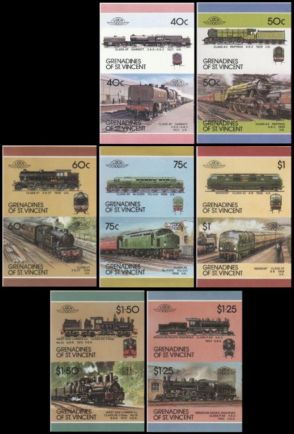 1987 Saint Vincent Grenadines Leaders of the World, Locomotives (7th series) Imperforate Stamps