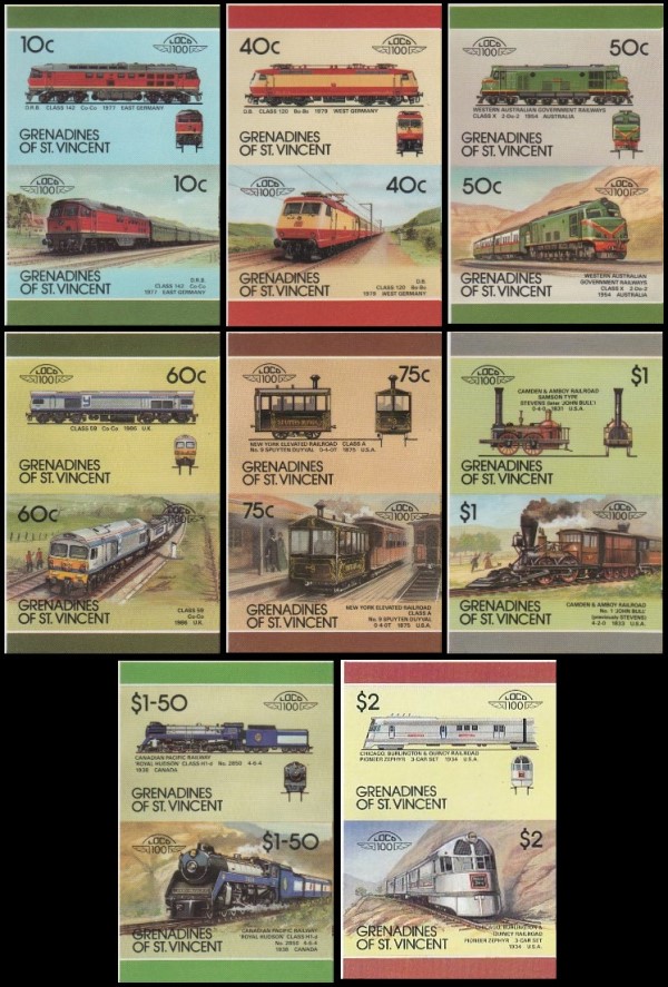 1987 Saint Vincent Grenadines Leaders of the World, Locomotives (8th series) Imperforate Stamps
