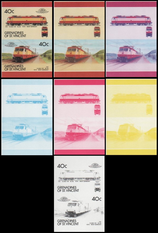 1987 Saint Vincent Grenadines Leaders of the World, Locomotives (8th series) Progressive Color Proof Stamps