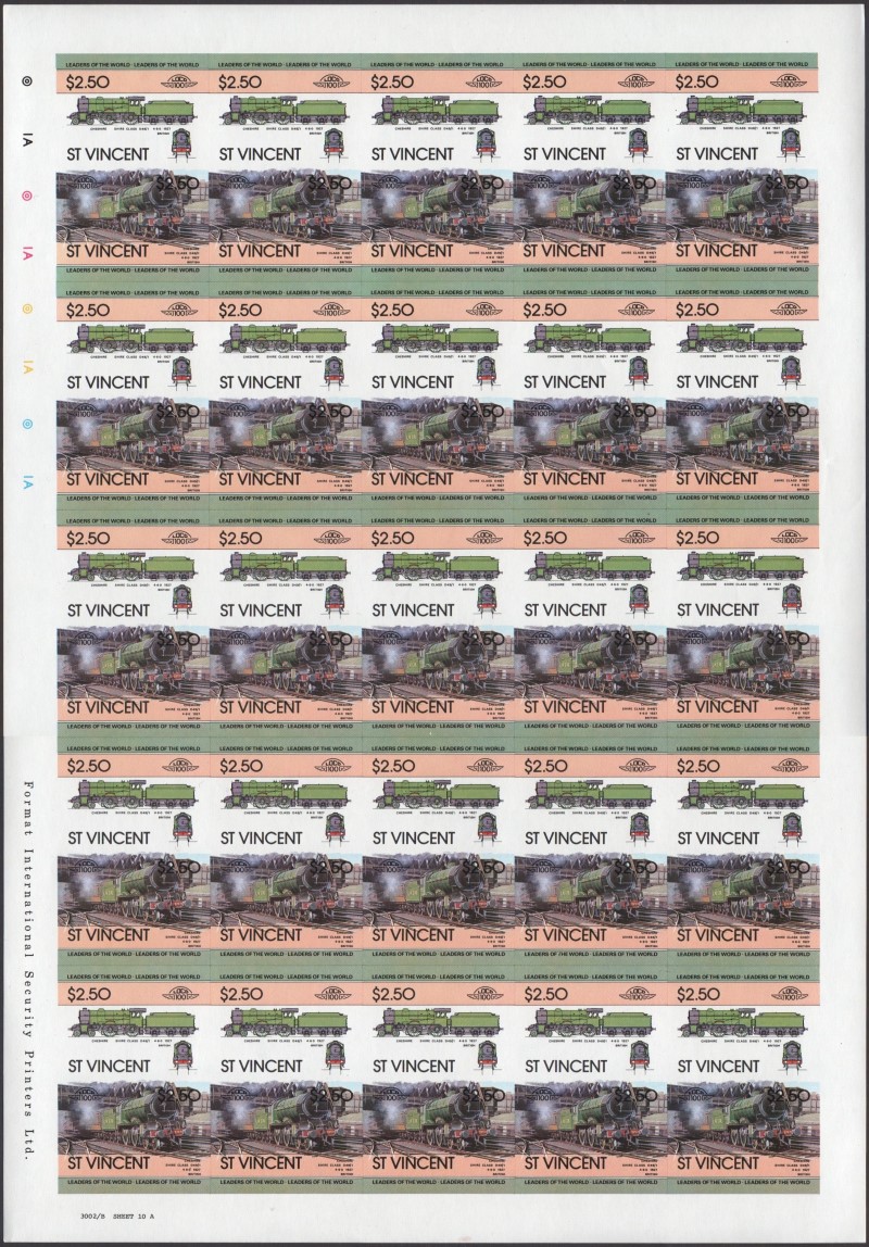 Saint Vincent Locomotives (1st series) $2.50 1927 Cheshire Shire Class D49/1 4-6-0 Final Stage Progressive Color Proof Stamp Pane