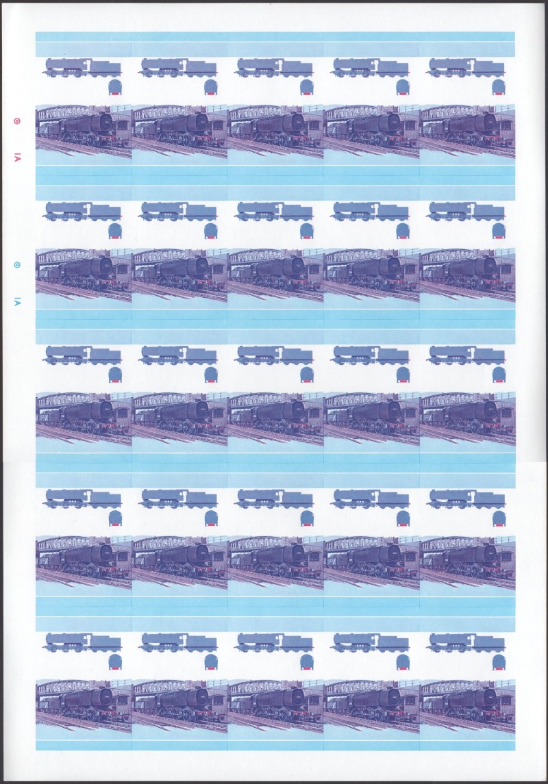 Saint Vincent Locomotives (1st series) $3 Blue-Red Stage Progressive Color Proof Pane