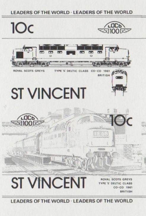 Saint Vincent Locomotives (1st series) 10c Scott 700 Black Stage Progressive Color Proof Pair