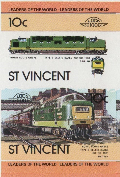 Saint Vincent Locomotives (1st series) 10c 1961 Royal Scots Greys Type '5' Deltic Class Co-Co Scott 700 Final Stage Progressive Color Proof Stamp Pair