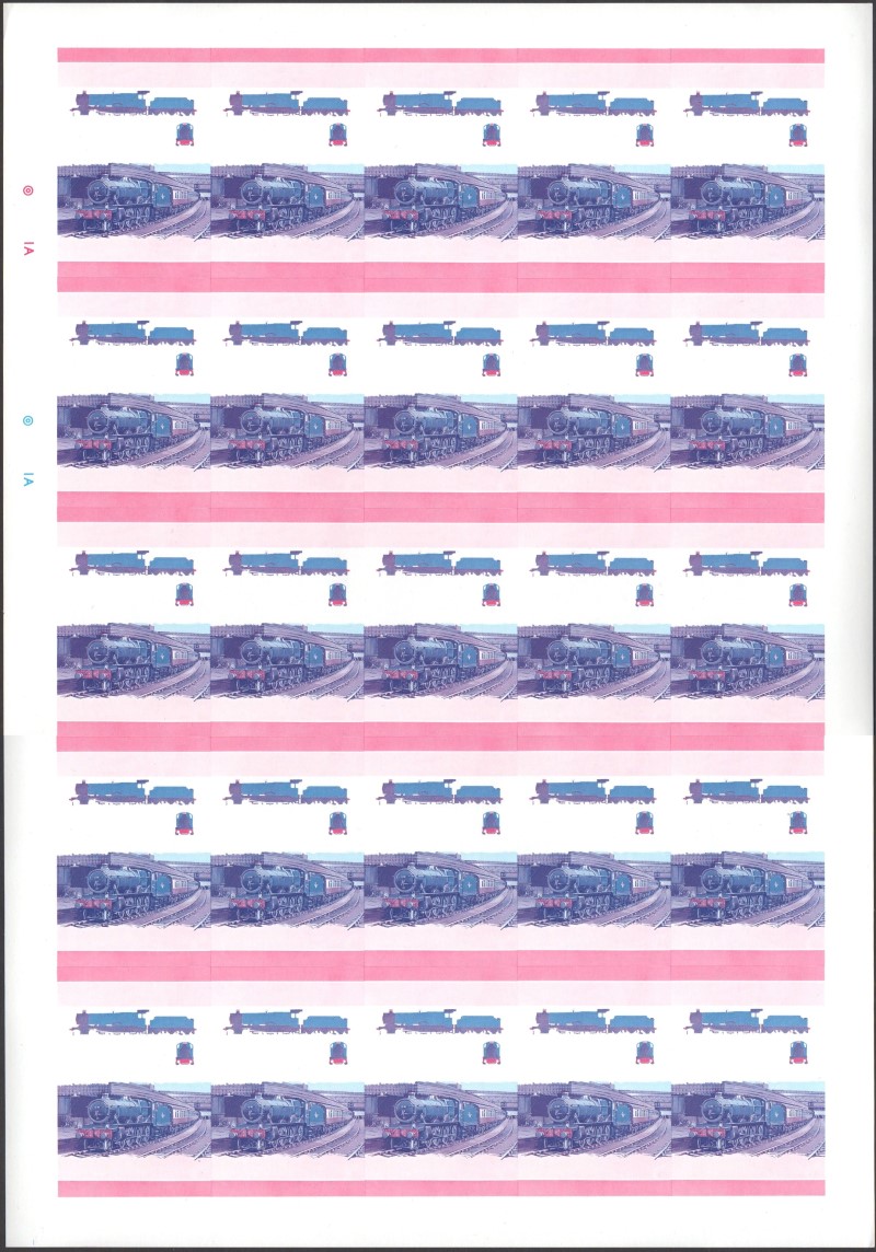 Saint Vincent Locomotives (1st series) 25c Blue-Red Stage Progressive Color Proof Pane