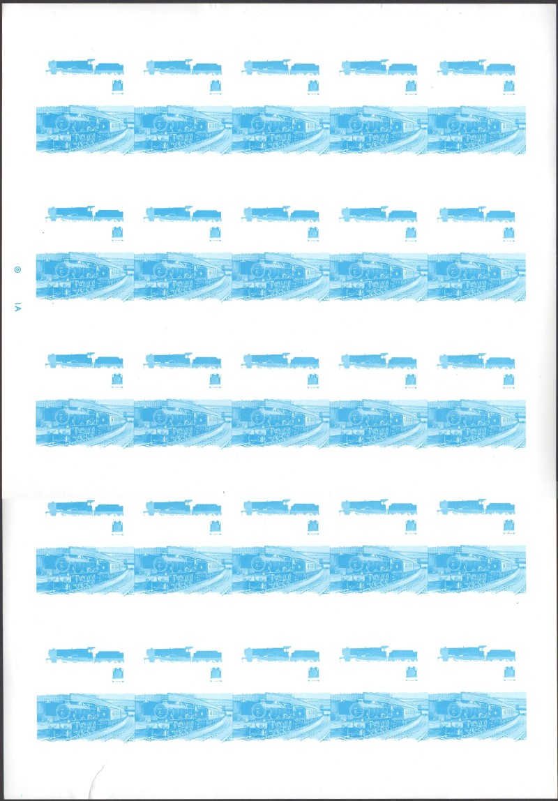 Saint Vincent Locomotives (1st series) 25c Blue Stage Progressive Color Proof Pane