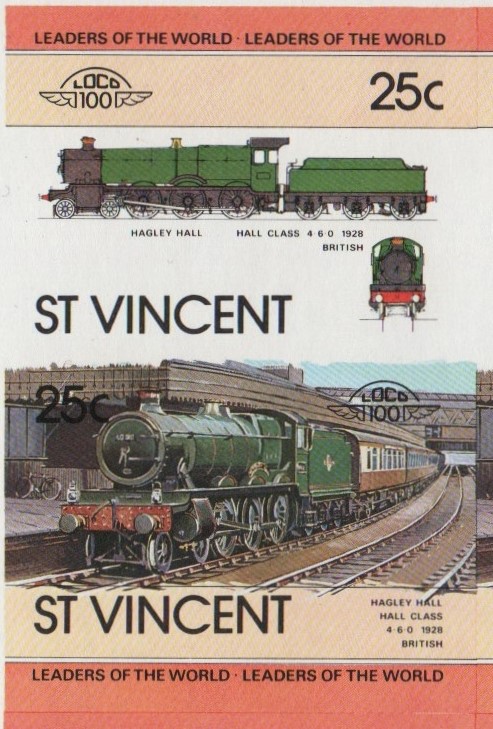 Saint Vincent Locomotives (1st series) 25c 1928 Hagley Hall Hall Class 4-6-0 Final Stage Progressive Color Proof Stamp Pair