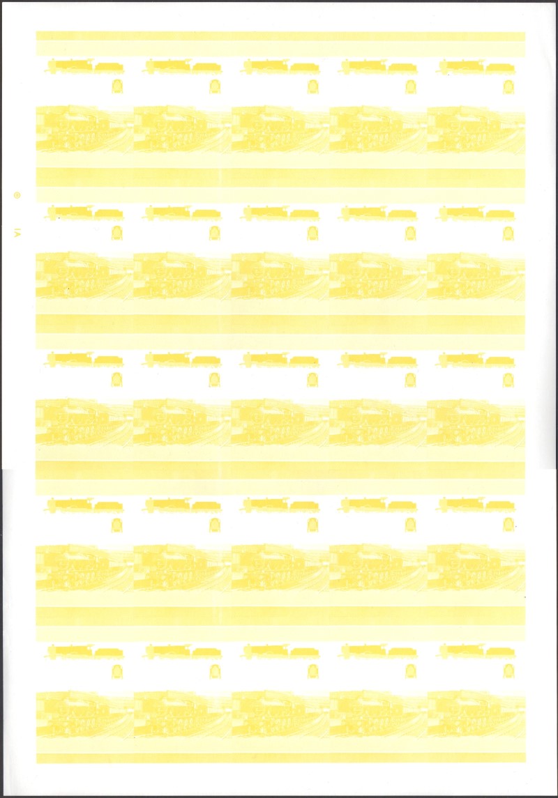 Saint Vincent Locomotives (1st series) 25c Yellow Stage Progressive Color Proof Pane