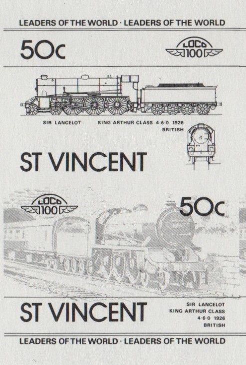 Saint Vincent Locomotives (1st series) 50c Black Stage Progressive Color Proof Pair