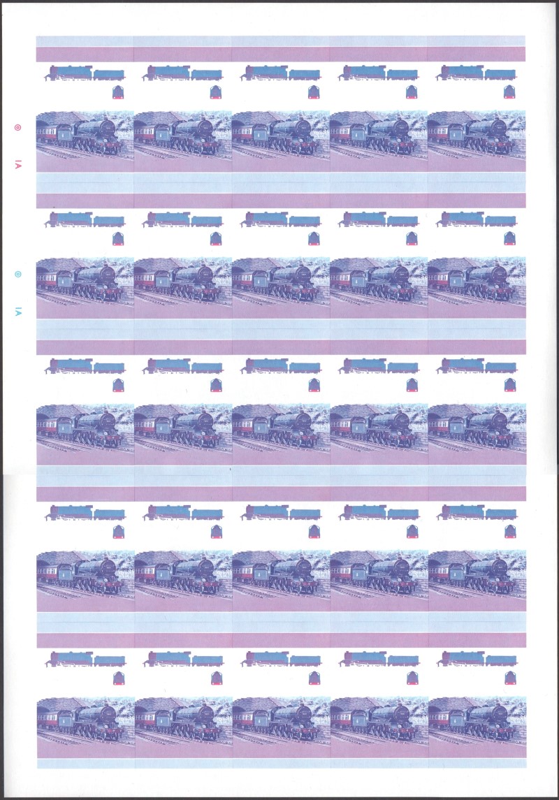 Saint Vincent Locomotives (1st series) 50c Blue-Red Stage Progressive Color Proof Pane