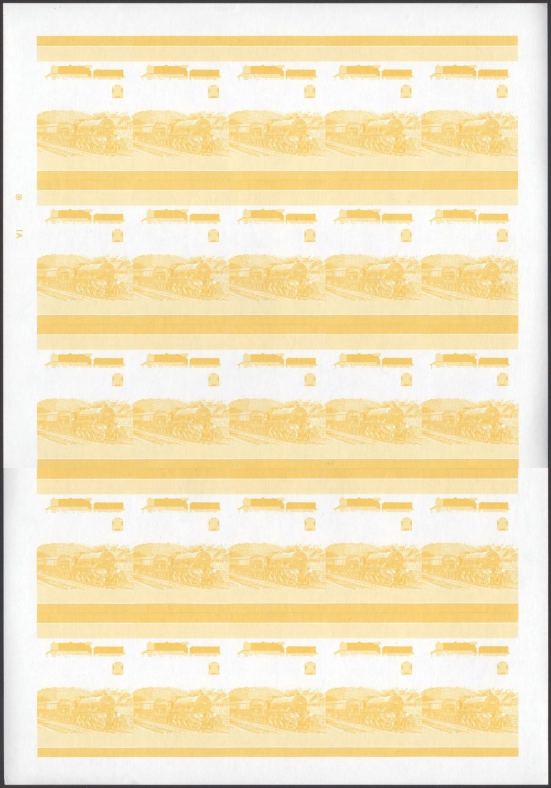 Saint Vincent Locomotives (1st series) 50c Yellow Stage Progressive Color Proof Pane