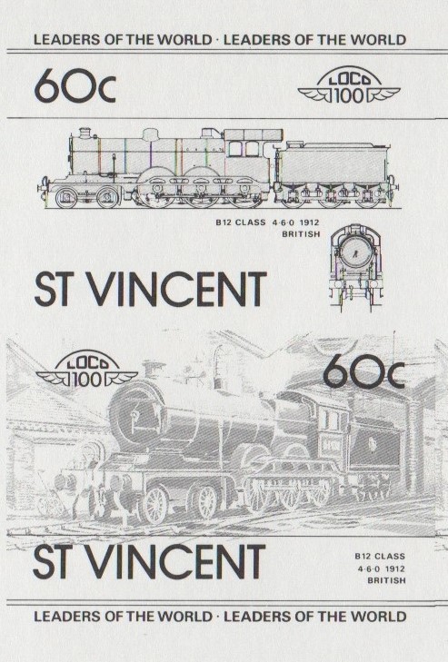 Saint Vincent Locomotives (1st series) 60c Black Stage Progressive Color Proof Pair
