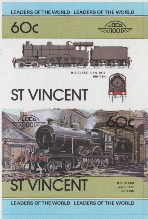 Saint Vincent Locomotives (1st series) 60c 1912 B12 Class 4-6-0 Final Stage Progressive Color Proof Stamp Pair