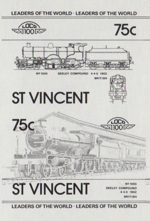 Saint Vincent Locomotives (1st series) 75c Black Stage Progressive Color Proof Pair