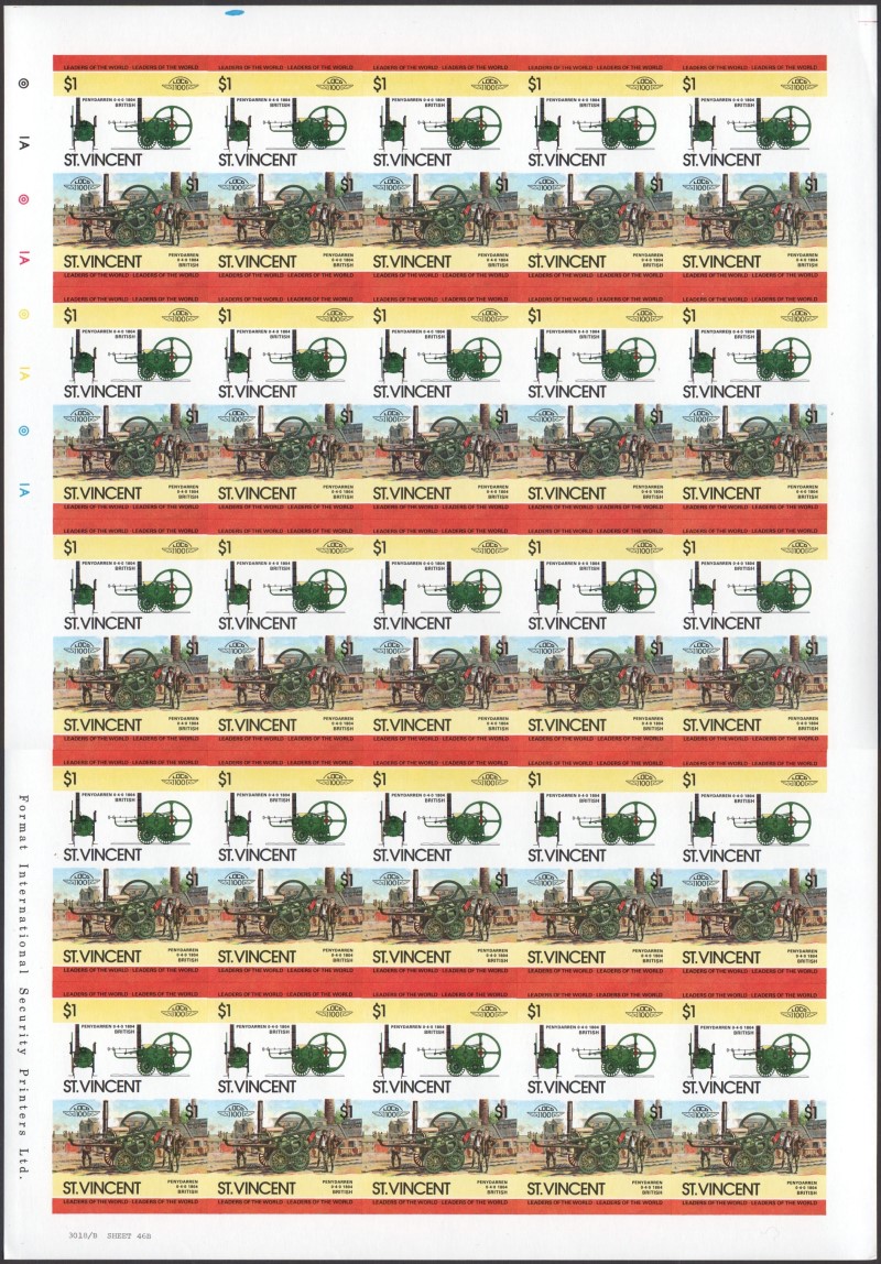 Saint Vincent Locomotives (2nd series) $1 1804 Penydarren 0-4-0 Final Stage Progressive Color Proof Stamp Pane