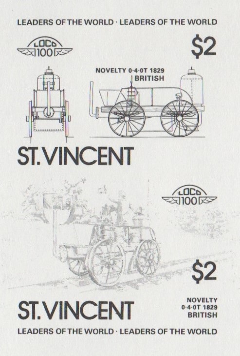Saint Vincent Locomotives (2nd series) $2 Black Stage Progressive Color Proof Pair