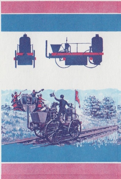 Saint Vincent Locomotives (2nd series) $2 Blue-Red Stage Progressive Color Proof Pair
