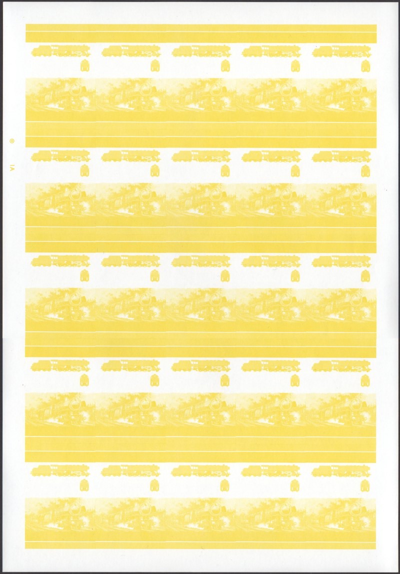 Saint Vincent Locomotives (2nd series) $3 Yellow Stage Progressive Color Proof Pane