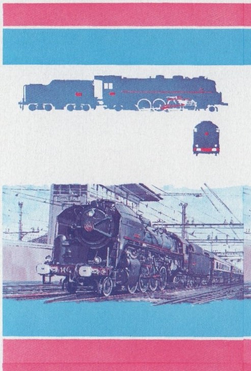 Saint Vincent Locomotives (2nd series) 1c Blue-Red Stage Progressive Color Proof Pair