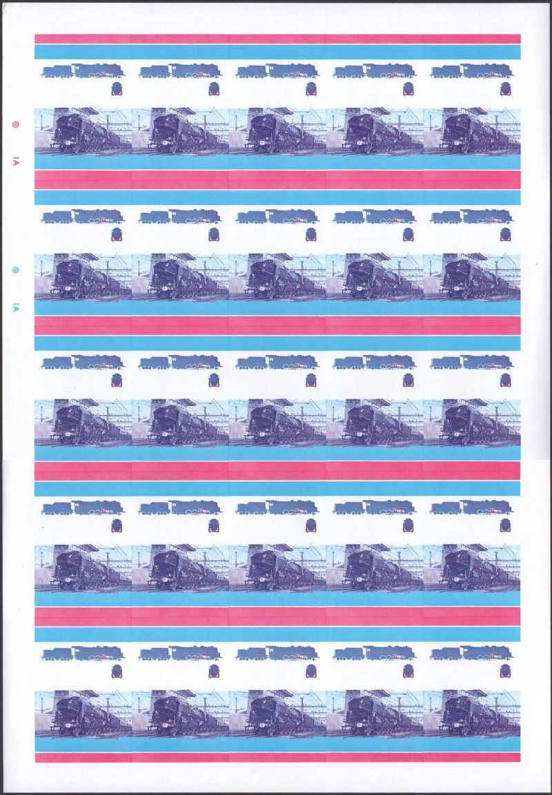 Saint Vincent Locomotives (2nd series) 1c Blue-Red Stage Progressive Color Proof Pane