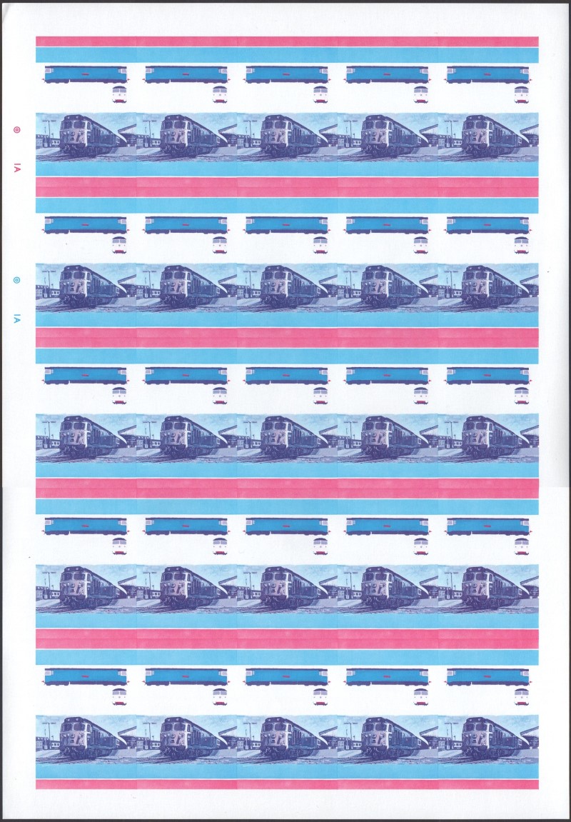Saint Vincent Locomotives (2nd series) 2c Blue-Red Stage Progressive Color Proof Pane