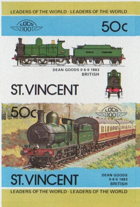 Saint Vincent Locomotives (2nd series) 50c 1893 Dean Goods 0-6-0 Normal Final Stage Progressive Color Proof Stamp Pair