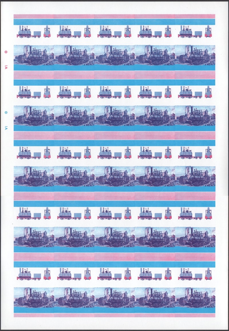 Saint Vincent Locomotives (2nd series) 75c Blue-Red Stage Progressive Color Proof Pane