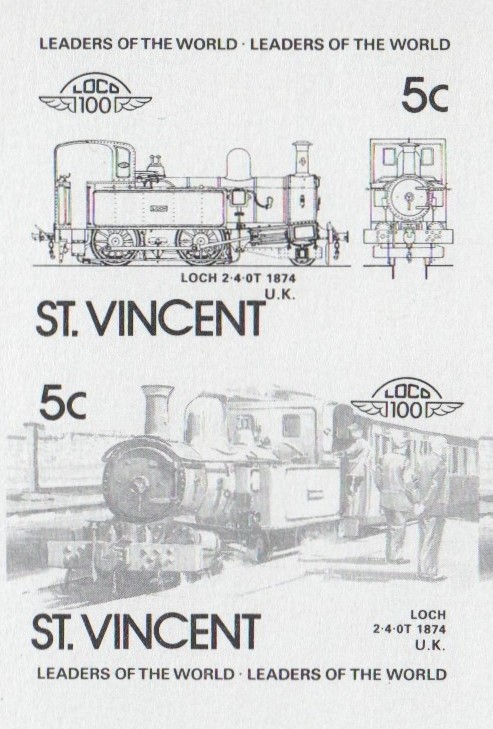 Saint Vincent Locomotives (5th series) 5c Black Stage Progressive Color Proof Pair