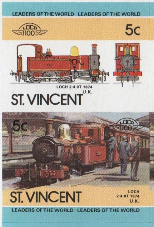 Saint Vincent Locomotives (5th series) 5c 1874 Loch 2-4-0T Final Stage Progressive Color Proof Stamp Pair