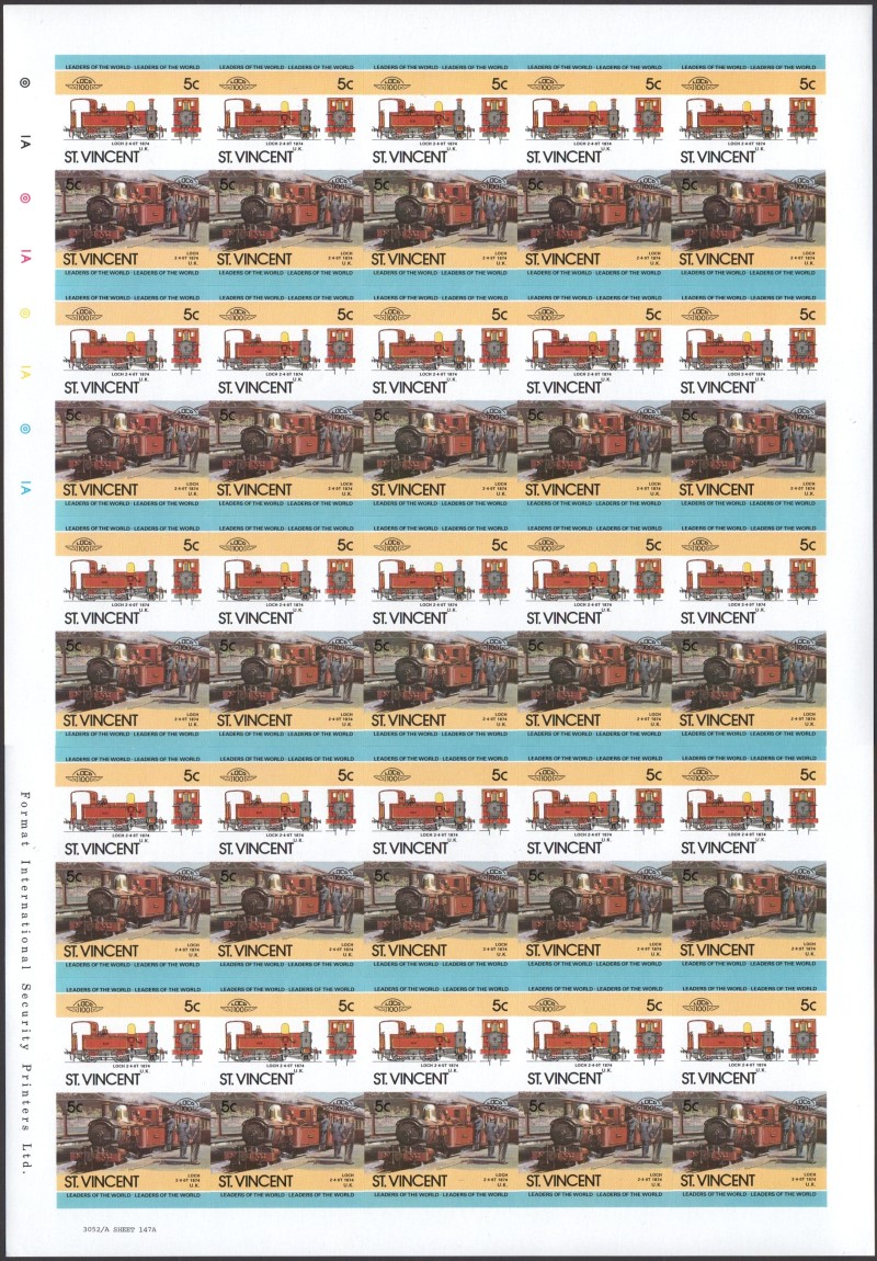 Saint Vincent Locomotives (5th series) 5c 1874 Loch 2-4-0T Final Stage Progressive Color Proof Stamp Pane