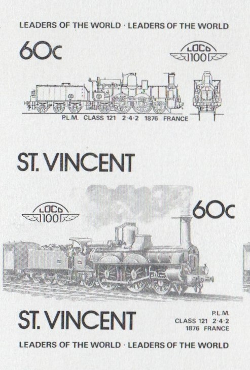 Saint Vincent Locomotives (5th series) 60c Black Stage Progressive Color Proof Pair