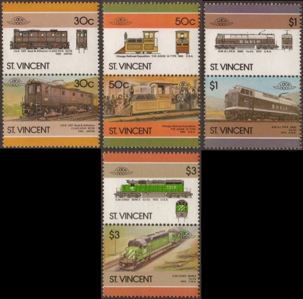 1986 Saint Vincent Leaders of the World, Locomotives (6th series) Stamps