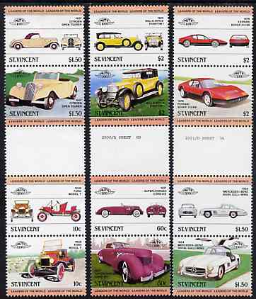 1983 Saint Vincent Leaders of the World, Automobiles (1st series) Gutter Pair Stamps