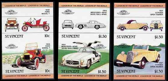 1983 Saint Vincent Leaders of the World, Automobiles (1st series) Imperforate Stamps